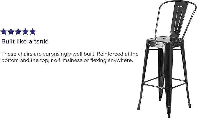 Flash Furniture Lily Commercial Grade 4 Pack 30" High Black Metal Indoor-Outdoor Barstool with Removable Back