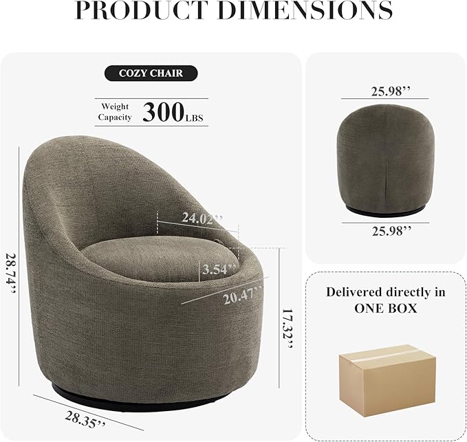 COLAMY Swivel Accent Chair Set of 2, 360° Swivel Round Chair with Hidden Storage, Modern Small Barrel Armchair for Living Room/Bedroom, Green, Textile Material