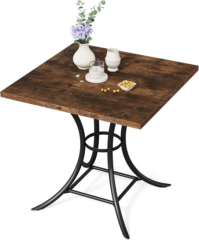 LITTLE TREE 31.5" Square Dining Table for 2-4, Dining Room Table with Footrest Design, Farmhouse Dinner Tables with Metal Legs for Dining Room, Living Room, Restaurant (Table Only)