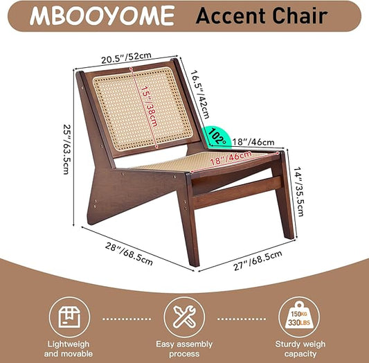 Mid Century Modern Accent Chair for Living Room, Low Lounge Chair with Solid Wood Frame, Comfy Armchair for Bedroom and Balcony, Walnut