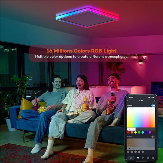 Smart LED Ceiling Light WiFi, 13in RGB Flush Mount Lighting Fixture with Remote, Compatible with Alexa Google Home, Low Profile Ceiling Light for Bedroom, Kitchen, Square White