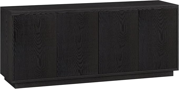 Henn&Hart Fluted TV Stand for TVs up to 65" with 2 Concealed Ribbed Storage Cabinets and Adjustable Shelves for Living Room, Family Room, or Office, Black Grain