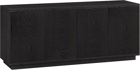 Henn&Hart Fluted TV Stand for TVs up to 65" with 2 Concealed Ribbed Storage Cabinets and Adjustable Shelves for Living Room, Family Room, or Office, Black Grain