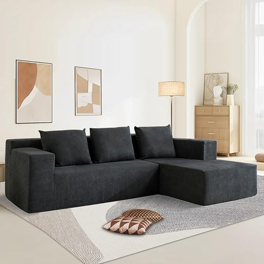 Nigoone 103" Boneless Sectional Couch with Right Chaise, Modular L Shaped Couches for Living Room, Large Gray Minimalist Modern Deep Seat Floor Sofa, No Assembly
