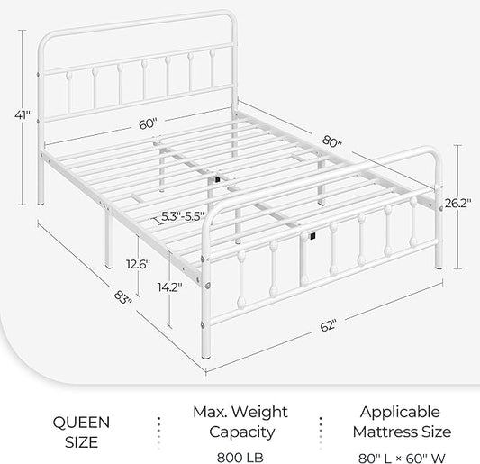 Yaheetech Classic Metal Platform Bed Frame Mattress Foundation with Victorian Style Iron-Art Headboard/Footboard/Under Bed Storage/No Box Spring Needed/Queen Size White