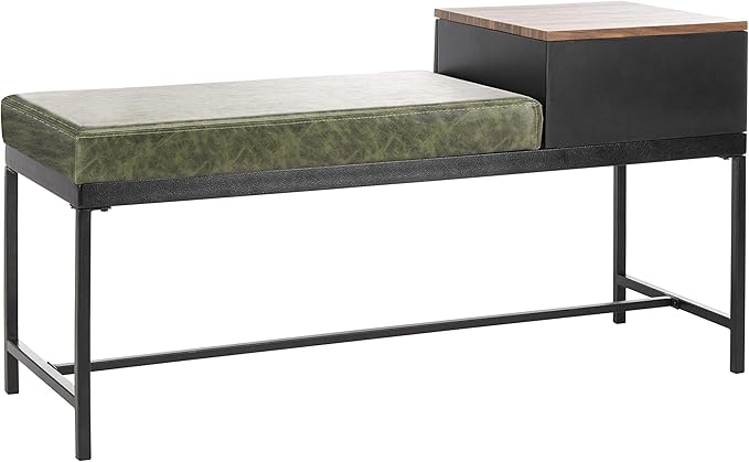 Safavieh Home Maruka 31-inch Grey Wash and Dark Green Faux Leather Bench with Storage