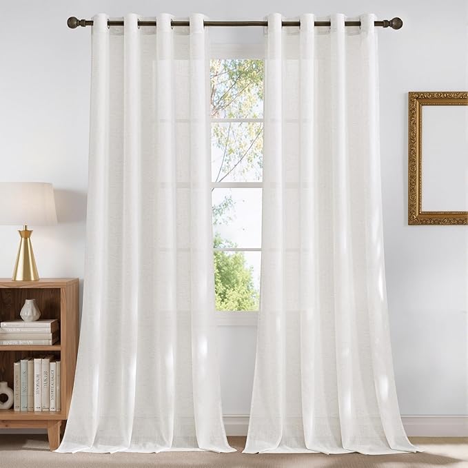 NICETOWN Semi Sheer Linen Curtains 84 inches Long 2 Panels Set for Bedroom, Grommet Privacy with Light Filtering Window Treatments Airy & Breathable for Living Room, W52 x L84, 2 Panels