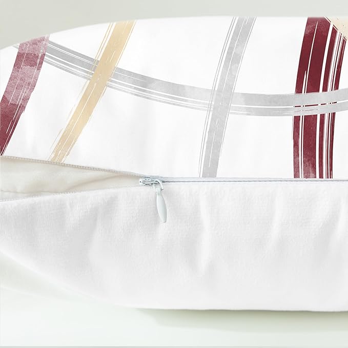 CaliTime Throw Pillow Cases Pack of 2 Cozy Fleece Arc-Shaped Abstract Geometric Lines Decorative Cushion Covers for Couch Bed Sofa Farmhouse Decoration 22 X 22 Inches Burgundy Dusty Pink Grey