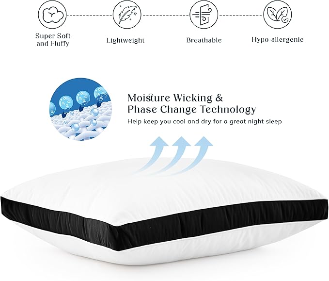 LUX Décor Gusseted Style Soft Hotel Pillows Set of 2 – for Side, Stomach & Back Sleepers - Down Alternative Hotel Bed Pillows – 100% Microfiber Cover, Virgin PSF Fill – Black, King 36x18