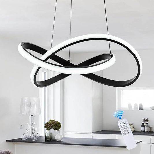 MAYNA Modern Chandelier with Remote Control, 3-Color Dimmable LED Pendant Light Fixtures, Height Adjustable Kitchen Island Lighting for Dining Room,Bedroom,Living Room, Black 19.7 inch