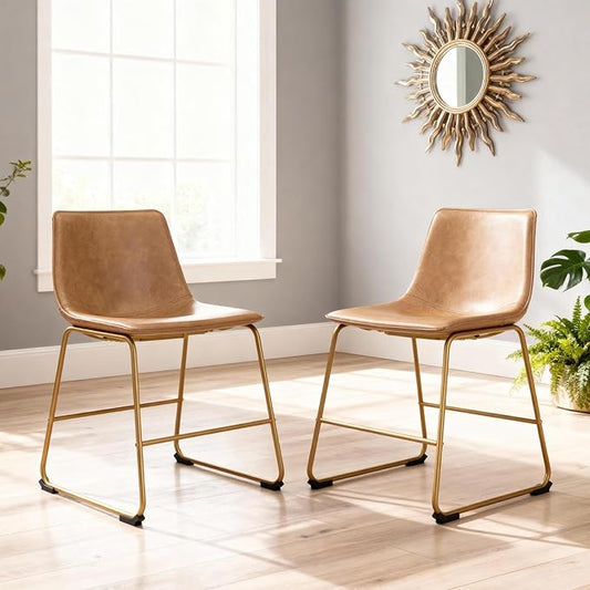 Signature Design by Ashley Lexadine Contemporary Upholstered Faux Leather Dining Chair, Set of 2, Light Brown & Gold