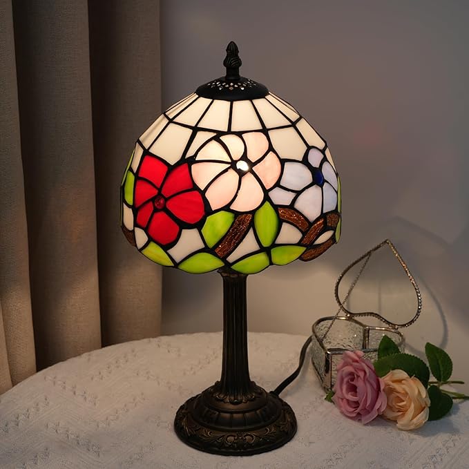 Tiffany Lamp Stained Glass lamp Small Bedside Table Lamps for Living Room Bedroom Dorm Kitchen Home Decor Festival Birthday Gift,Morning Glory