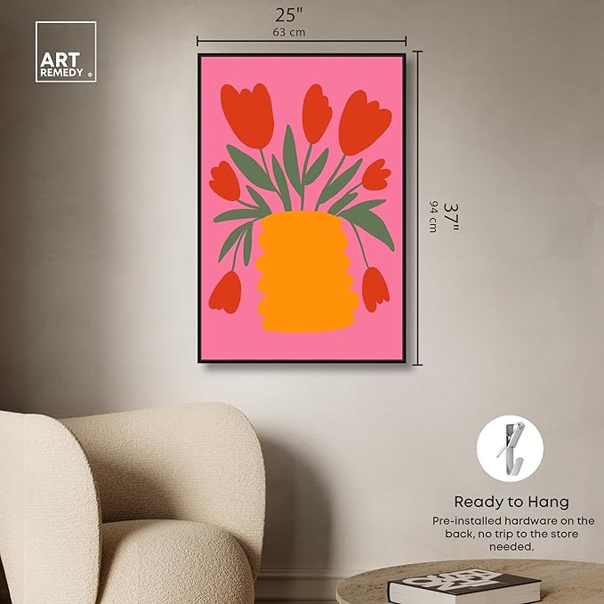 Art Remedy Bright Romantic Tulips Canvas Boho Colorful Wall Art, Black Frame, 24" x 36"
