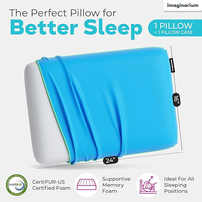 Imaginarium Memory Foam Pillow for Bed - 16" x 24" Standard – Fun Decorative Colorful Pillow for Sleeping - Back, Stomach & Side Sleepers – Includes Cooling Cover (Cosmic Blue)