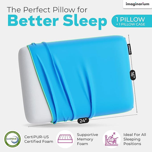 Imaginarium Memory Foam Pillow for Bed - 16" x 24" Standard – Fun Decorative Colorful Pillow for Sleeping - Back, Stomach & Side Sleepers – Includes Cooling Cover (Cosmic Blue)