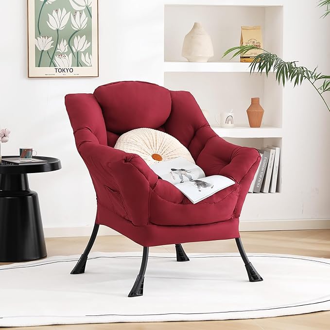 Lazy Chair, Large Accent Chair, Modern Comfy Armchair, Burgundy Chair for Living Room Bedroom Dorm Room Office Apartment Reading Relaxing Use