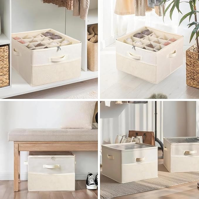 2 Pack Shoe Organizer for Closet: Fits up to 16-32 Pairs, Foldable Shoe Storage Organizer Bin with Adjustable Dividers and Clear Cover, Shoe Storage Containers for Wardrobe