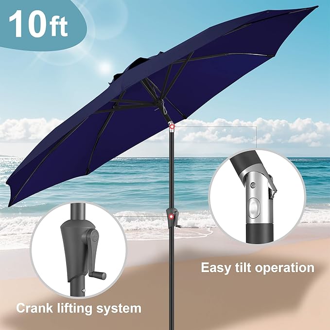 FLAME&SHADE 10 ft Outdoor Market Patio Table Umbrella with Fiberglass Rib Tips and Tilt,Navy Blue