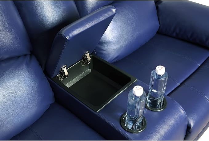 Vegan Leather Recliner Loveseat Couch 2 Seater Reclining Sofa Manual Reclining Couch Living Room Couch with Cup Holders & Middle Storage Console for Home/Office/Rv Car (Purple Blue, Loveseat)