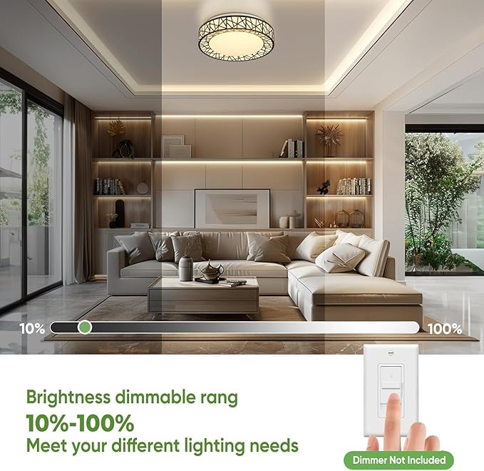 14 Inch Flush Mount Ceiling Light, Modern Black LED Ceiling Light Fixture, 24W 2400LM 2700-6500K Adjustable, Dimmable Ceiling Lights for Bedroom, Kitchen, Hallway, Bathroom, ETL Listed