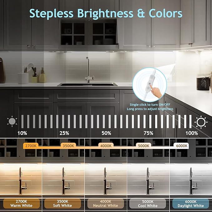 maylit Under Cabinet Lights Plug in, 3 Pcs 12 Inch Multi-Color Under Cabinet Lighting, Bright Under Counter Lights for Kitchen, Ultra Thin Dimmable Light for Cabinet, Counter, Workbench, Desk