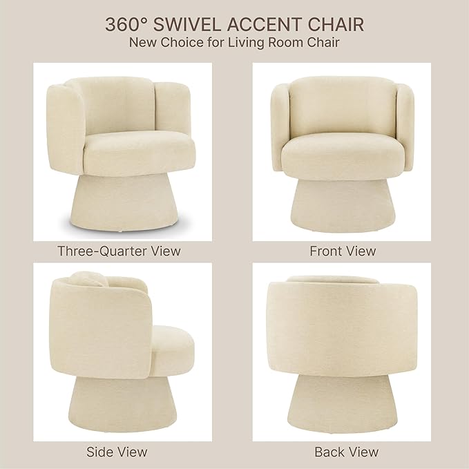 Swivel Barrel Chair Set of 2,360° Accent Chairs with Round Backrest,Upholstered Lounge Chair for Vanity,Living Room,Bedroom,Reading Nook,Sand