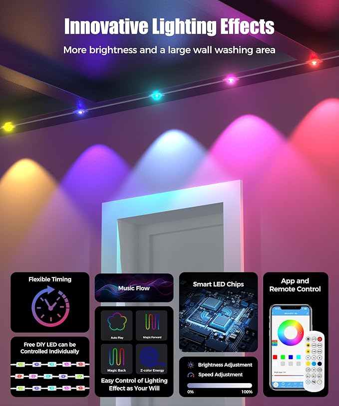 POOFZY Permanent Outdoor Lights for House,49ft RGB+IC Smart Outdoor Decor, 50 Scene Modes,App/Remote Control,IP67 Waterproof,for Christmas,Halloween,Daily & Holiday Party Decor,House Roof Lighting