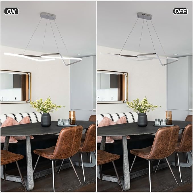 47.24 in Dimmable Modern LED Chandeliers for Dining Room - Adjustable Height Pendant Light Fixture Over Table, Contemporary Silver Chandelier Light Fixture (Chrome 47.24")