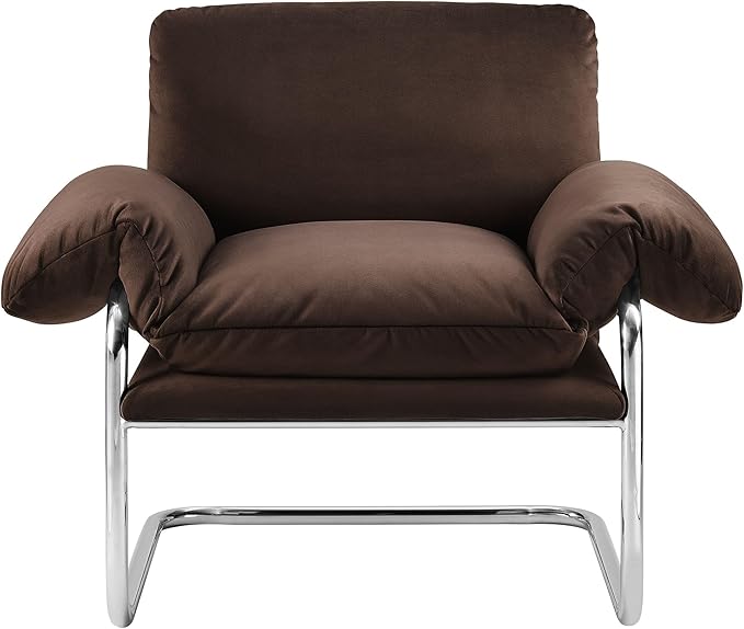 Modway Ansel Performance Velvet Accent Chair in Chocolate Brown - Stain-Resistant Velvet Lounge Chair for Living Room, Bedroom - Corner Reading Chair with Arms and Removable Cushions