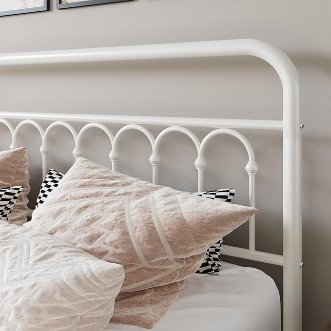 Allewie 14 Inches King Size Metal Platform Bed Frame with Victorian Style Curved Iron-Art Headboard/Footboard, Metal Slats Support, Easy Assembly, Under Bed Storage, No Box Spring Required, White