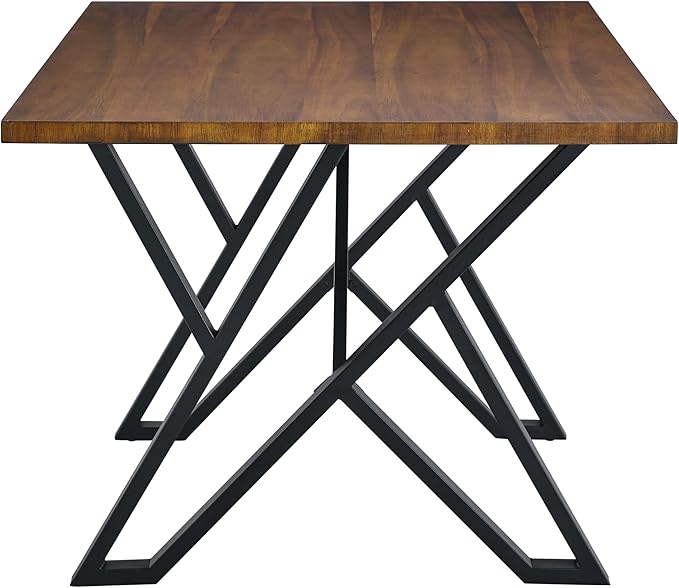 Christopher Knight Home Quillson 59.04" Rectangular Dining Table, Walnut Finish Kitchen Table, Open X Metal Legs, Dining Table for 4, Industrial Table for Dining Room Kitchen Home, Walnut+Black