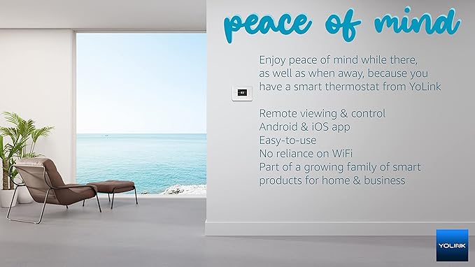 YoLink Smart Thermostat, Now Heat Pump Compatible, Android & iOS App, YoLink Hub Included