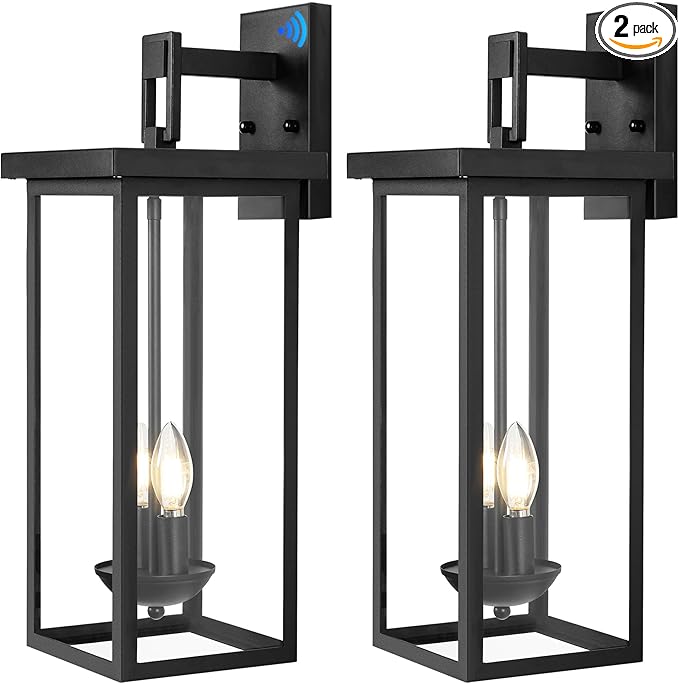 Large Exterior Lighting Fixtures Modern Wall Lantern,Outdoor Wall Lights with Clear Glass Shade,Outdoor Lamps for Patio Porch,Waterproof Outside Exterior Lights，Dusk to Dawn 22IN-2 Packs