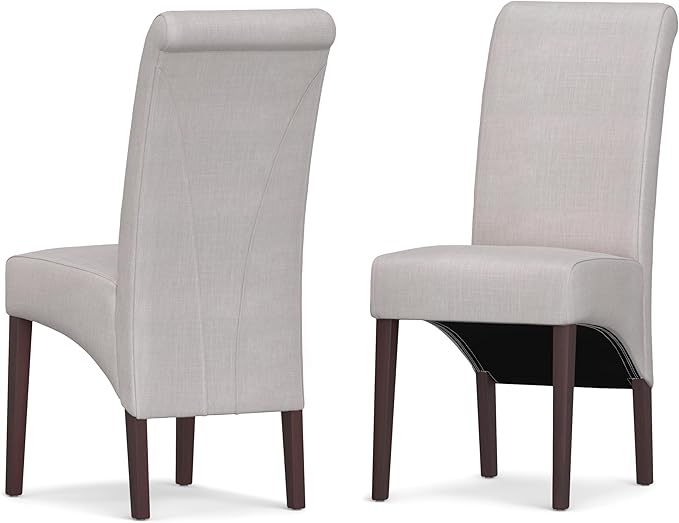 SIMPLIHOME Avalon Dining Chairs - Upholstered Solid Hardwood and Linen-Style Fabric Parsons Chair Set in Light Beige, Contemporary Dining Room Seating with Curved Back and Cushioned Seat (Set of 2)