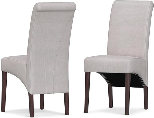 SIMPLIHOME Avalon Dining Chairs - Upholstered Solid Hardwood and Linen-Style Fabric Parsons Chair Set in Light Beige, Contemporary Dining Room Seating with Curved Back and Cushioned Seat (Set of 2)