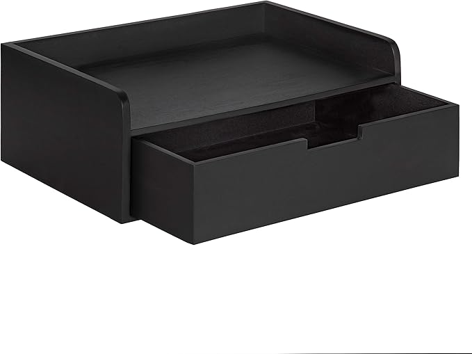 Kate and Laurel Kitt Modern Floating Wall Shelf Side Table with Drawer, 18" x 12" x 6.5", Black