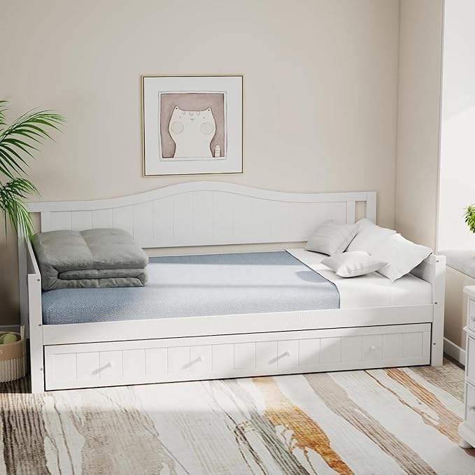 DUMOS Twin Bed Frame with Headboard, No Box Spring Needed, Linen Upholstered Platform Bed Frame with Wood Slats Support, Noise Free, Perfect for a Peaceful Night's Sleep, Twin