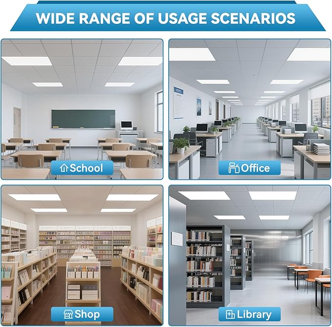 2x4 LED Flat Panel Light Drop Ceiling Office Fixture, 5 CCT 3000K-6500K Adjustable & 5 Wattage Selectable,0-10V Dimmable, 2X4 LED Flush Mount Ceiling Light, ETL Listed 2Pack