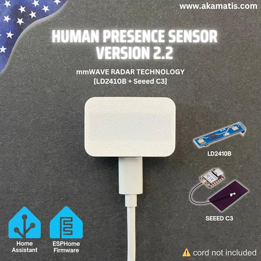 AKAMATIS Human Presence Sensor v2.2 for Home Assistant, 2.4 GHz WiFi (Seeed C3 with External Antenna + LD2410B)