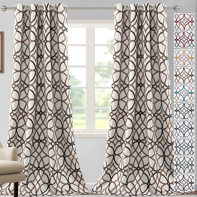 H.VERSAILTEX Blackout Curtains for Bedroom Printed Design 96 Inch Length 2 Panels Set Thermal Insulated Curtains for Living Room Geometric Modern Grommet Window Drapes, Taupe and Brown