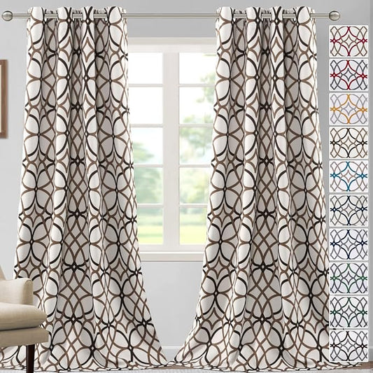 H.VERSAILTEX Blackout Curtains Printed Design 108 Inch Length 2 Panels Set Thermal Insulated Curtains for Bedroom Living Room Geometric Modern Grommet Window Drapes - Taupe and Brown