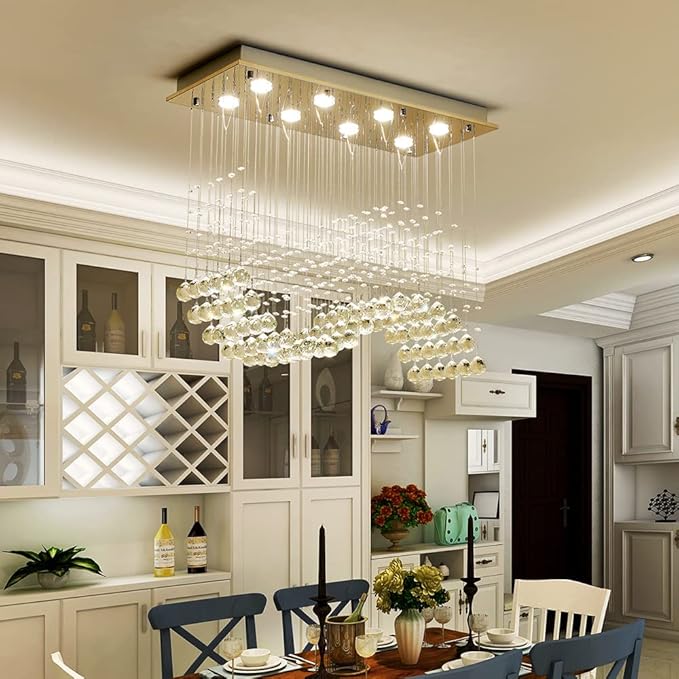 Saint Mossi 8-Lights Modern K9 Crystal Chandelier Light Fixture, Perfect Raindrop Chandelier for Bedroom,Living Room,Dining Room, L30 x W12 x H26, Clear Crystal & Chrome Canopy