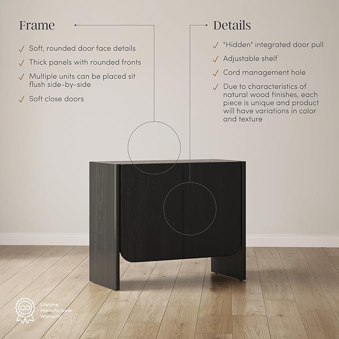 Nathan James Jacala Mid Century Modern Entryway Storage Cabinet with Doors, Living Room Accent Cabinet with Wood Frame, Black Oak Set of 3