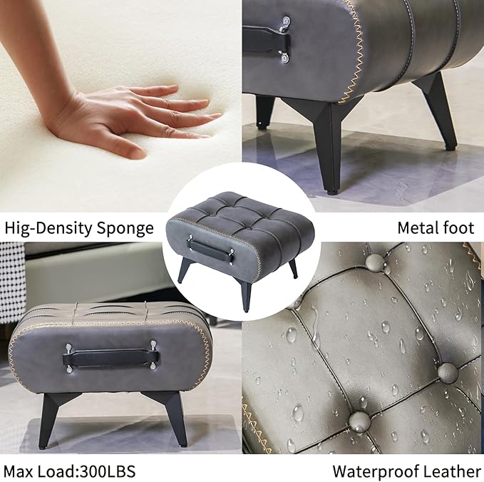 Small Footstool Ottoman - Stylish and Functional Faux Leather Footrest for Extra Seating in Living Room, Entryway, or Office
