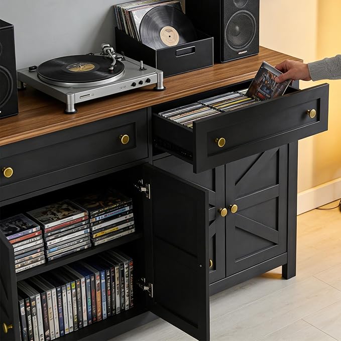 Modern Farmhouse Sideboard Buffet Cabinet 55", Coffee Bar with Adjustable Shelves, Storage Pantry Cabinet for Kitchen, Living Room, Entryway