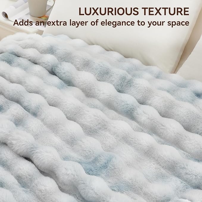 Faux Fur Throw Blanket, 1000GSM Fluffy Soft Bubble Blanket for Couch Bed, Cozy Plush Warm and Thick Blanket, Fuzzy Rabbit Throw for Living Room Bedroom 50''*60'' Tie-dye Blue