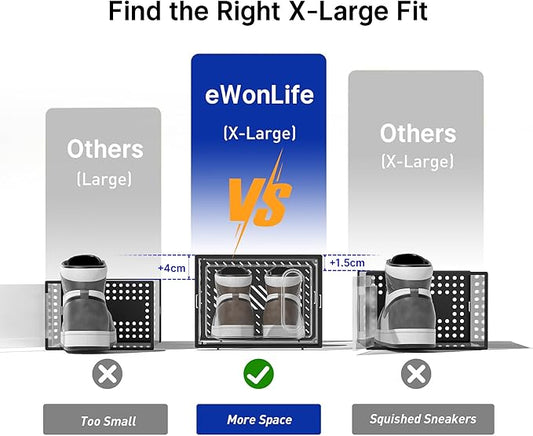 eWonLife Large Shoe Organizer Storage Box with Magnetic Door,12 Pack Clear Plastic Stackable Sneaker Containers for Closet, Connect Left and Right Shoe Box for Entryway, Drop Front, Under Bed (White)