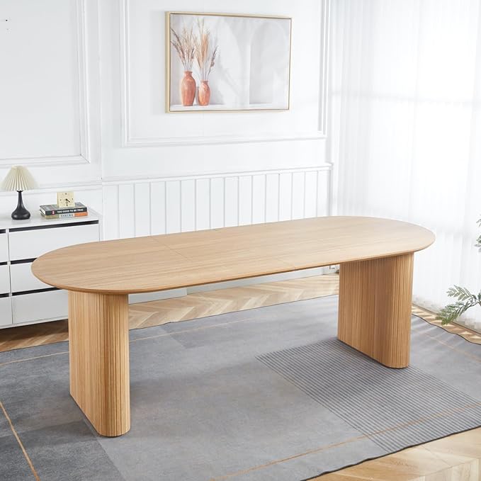 Ball & Cast 59.06"-90.55" Extendable Dining Table for 4-6,Modern Kitchen Oval Dinner Table with Removable Leaves Space Saving,Dining Room Table with Wood Strip Base for Kitchen Living Room,Oak