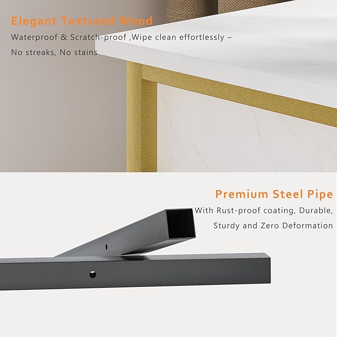 VECELO Nightstands, Industrial Side Table/End Tables with Drawer and Storage Shelf, Night Stands for Bedroom, Living Room, Wood Metal Furniture, Easy Assembly,Gold,l Set