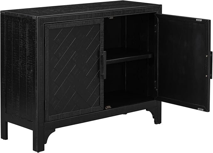 Ball & Cast 40" Farmhouse 2-Doors Storage Sideboard Buffet Cabinet w/Adjustable Shelves & Pattern Door, Wood Decorative Coffee Accent Cabinet Console Table for Entryway Kitchen Dining, Antique Black